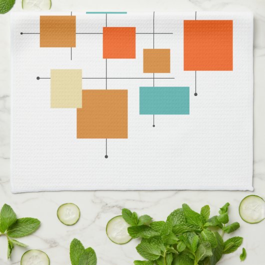 Farbenfrohe Quadrate Geometrie Mitte Jahrhundert M Geschirrtuch (Gefaltet)