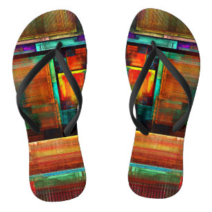 Farbenfrohe Quadrate Modernes Abstract Art Muster Badesandalen