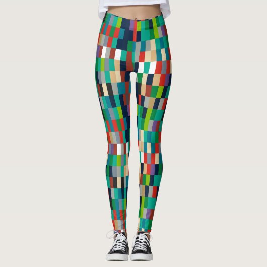 Farbenfrohe Quadrate Muster Leggings (Vorderseite)