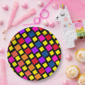 Farbenfrohe Quadrate Muster Pappteller (Party)