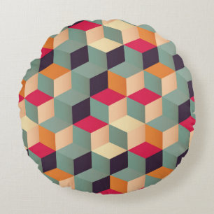 Farbenfrohe Quadrate, retro geometrisches Muster. Rundes Kissen
