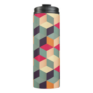 Farbenfrohe Quadrate, retro geometrisches Muster. Thermosbecher