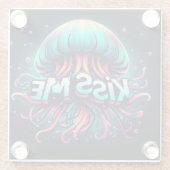 Farbenfrohe Qualle-Illustration mit Kuss-Me-Text Glasuntersetzer (Rückseite)