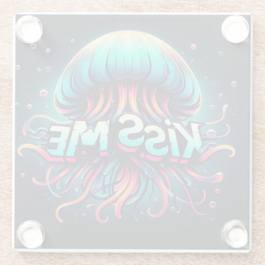 Farbenfrohe Qualle-Illustration mit Kuss-Me-Text Glasuntersetzer (Rückseite)