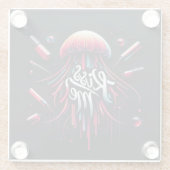 Farbenfrohe Qualle-Illustration mit lebendigem Typ Glasuntersetzer (Rückseite)