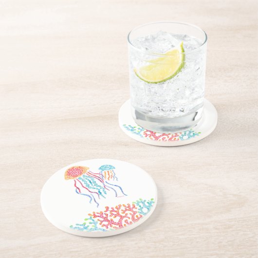 Farbenfrohe Qualle Sandstone Untersetzer (Seite)