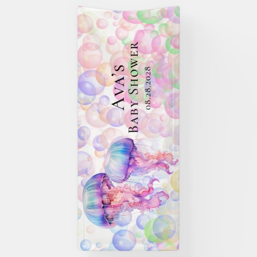 Farbenfrohe Qualle und Bläschen Girl Baby Dusche Banner (Vertikal)