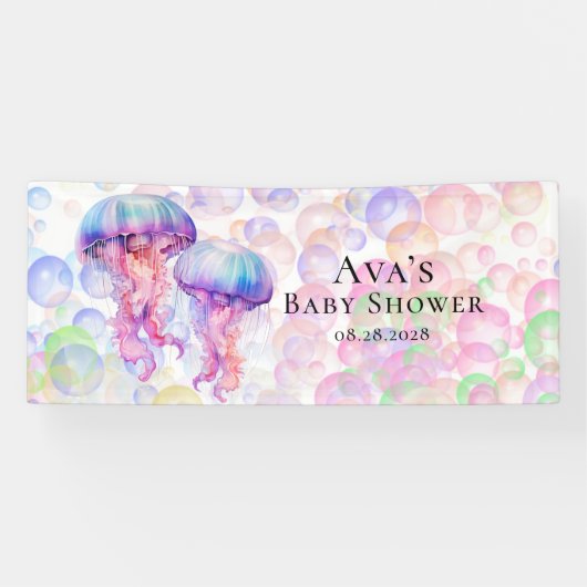 Farbenfrohe Qualle und Bläschen Girl Baby Dusche Banner (Horizontal)