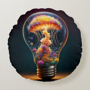 Farbenfrohe Quallen-Lampe traumhaft ozeanische Mag Rundes Kissen
