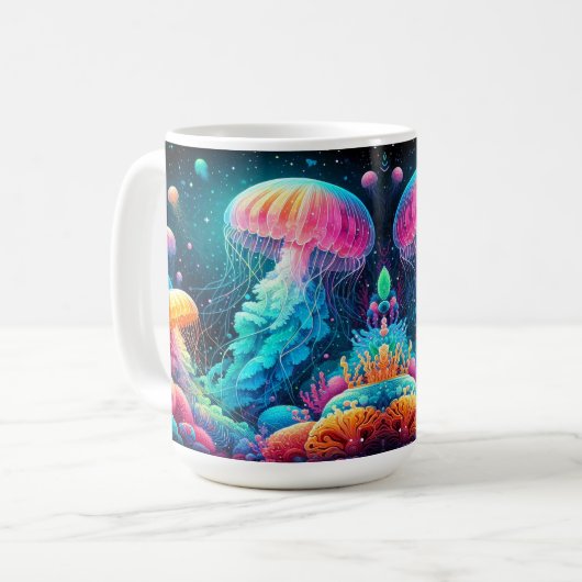 Farbenfrohe Quallen- und Korallenriffe Kaffeetasse (Vorderseite Links)