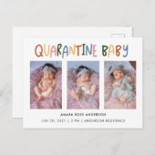 Farbenfrohe Quarantäne Baby 3 Foto Birth Einladungspostkarte (Vorne/Hinten)