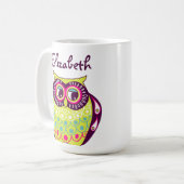 Farbenfrohe Quark Tawny Owl Individuelle Name Tass Kaffeetasse (Vorderseite Links)