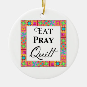 Farbenfrohe Quilt Blocks Border Art Eat Pray Quilt Keramikornament