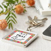 Farbenfrohe Quilt Blocks Border Art Eat Pray Quilt Schlüsselanhänger (Seite)