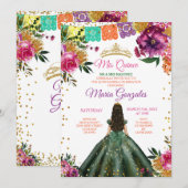 farbenfrohe Quinceañera Smarald Green Blume Geburt Einladung (Vorne/Hinten)