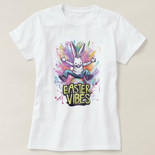 Farbenfrohe Rabbit Graffiti Ostervibes T-Shirt (Design vorne)