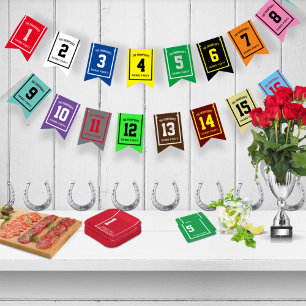 Farbenfrohe Race Horns Numbers Derby Party Dekorat Wimpelkette
