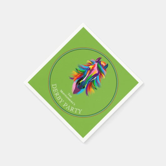 Farbenfrohe Racehorse Derby Party Green Serviette (Ecke)