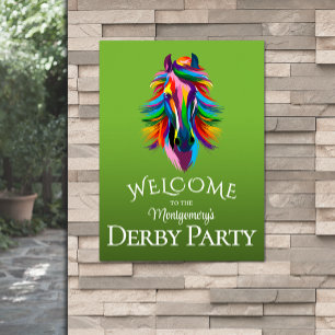 Farbenfrohe Racehorse Derby Party Green Willkommen Poster