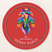 Farbenfrohe Racehorse Derby Party Red Runder Pappuntersetzer (Vorderseite)