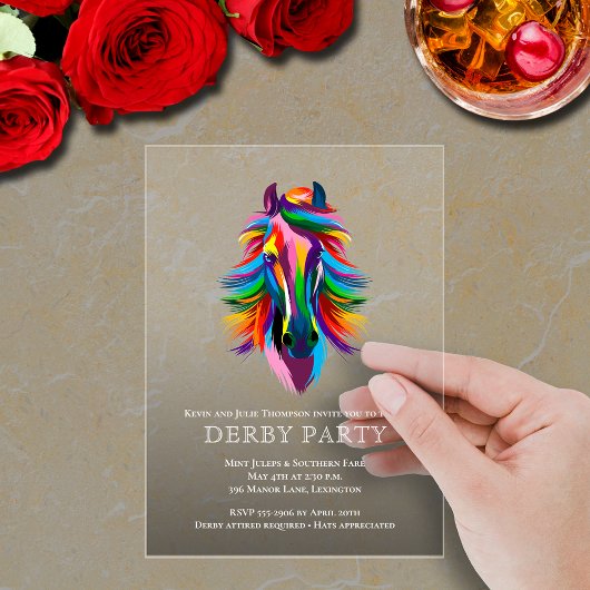 Farbenfrohe Racehorse Derby Party Smoky Acryleinladungen