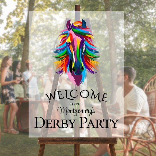 Farbenfrohe Racehorse Derby Party Willkommen Acrylschild