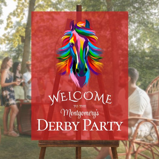Farbenfrohe Racehorse Derby Party Willkommen Acrylschild