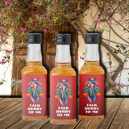 Farbenfrohe Racehorse Erlebnis Derby mit mir Mini Alkoholflaschenetikett