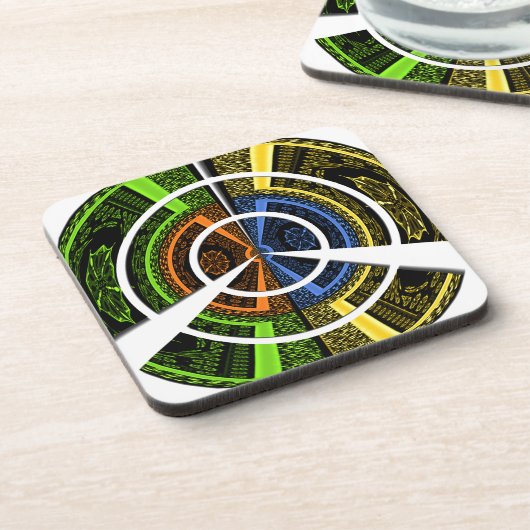 Farbenfrohe Radialkunst Print Untersetzer (Linke Seite)