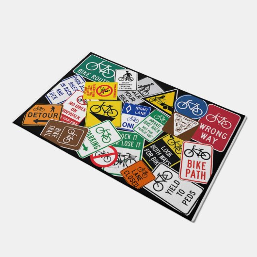 Farbenfrohe Radmatte, trendige Verkehrszeichen Fußmatte (Schrägansicht)