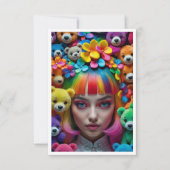 Farbenfrohe Rainbow-Anime-Girl mit Blume und Bären Dankeskarte (Vorderseite)