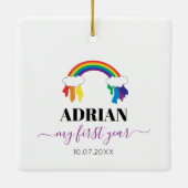Farbenfrohe Rainbow Baby First Year Foto Collage Keramikornament (Rückseite)