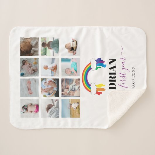 Farbenfrohe Rainbow Baby First Year Foto Collage Sherpadecke (Vorderseite (Horizontal))