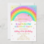 Farbenfrohe Rainbow Birthday Party Einladung (Vorderseite)