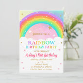 Farbenfrohe Rainbow Birthday Party Einladung (Stehend Vorderseite)