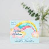 Farbenfrohe Rainbow Birthday Party Einladung Postkarte (Stehend Vorderseite)
