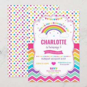 Farbenfrohe Rainbow Birthday Party Girl Einladung