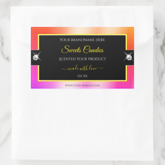 Farbenfrohe Rainbow Black Brilliant Product Label Rechteckiger Aufkleber (Tasche)