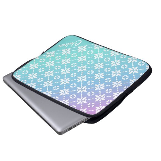 Farbenfrohe Rainbow-Blume Muster Personalisierter Laptopschutzhülle (Vorne Knopf)