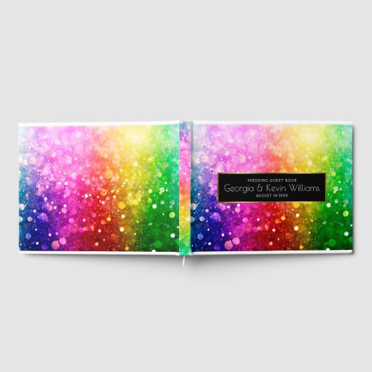 Farbenfrohe Rainbow-Bokeh-Glitzer Gästebuch (Voll)