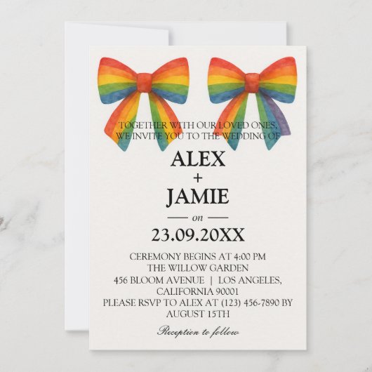 Farbenfrohe Rainbow Bow-Hochzeit Einladung (Vorderseite)