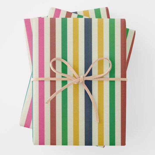 Farbenfrohe Rainbow-Button Streifen Einfach gestre Geschenkpapier Set (Beispiel)