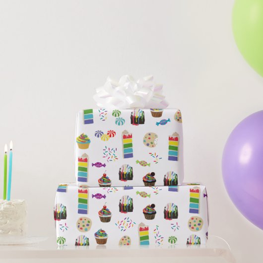 Farbenfrohe Rainbow Cake Desserts & Sprinkles Must Geschenkpapier (Partygeschenke)