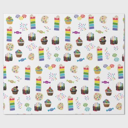 Farbenfrohe Rainbow Cake Desserts & Sprinkles Must Geschenkpapier (Flach)