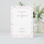 Farbenfrohe Rainbow Confetti Wedding RSVP Card Karte (Stehend Vorderseite)