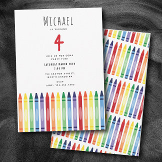 Farbenfrohe Rainbow Crayons Kindergeburtstag Party Einladung