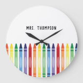 Farbenfrohe Rainbow Crayons Lehrer Wertschätzung Große Wanduhr (Vorderseite)