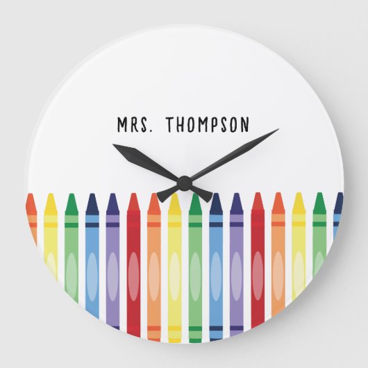 Farbenfrohe Rainbow Crayons Lehrer Wertschätzung Große Wanduhr (Vorderseite)