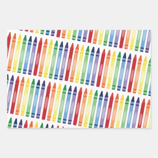 Farbenfrohe Rainbow Crayons Muster Geschenkpapier Set (Vorderseite)
