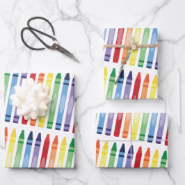 Farbenfrohe Rainbow Crayons Muster Geschenkpapier Set